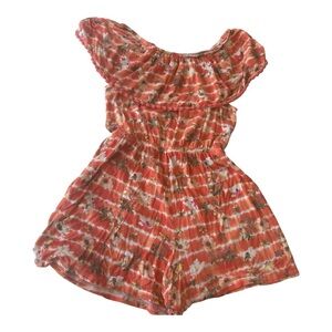 Orange and White Jumpsuit with Ruffled Sleeves